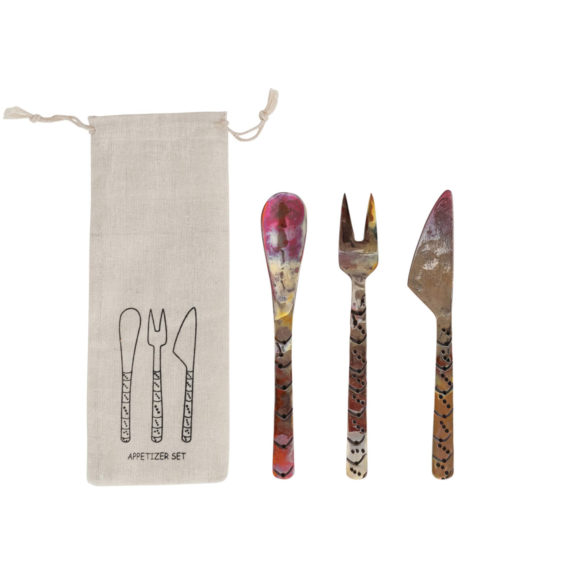 Hello Honey 3-Piece Hand-Forged Copper Appetizer Set, Burnt Finish